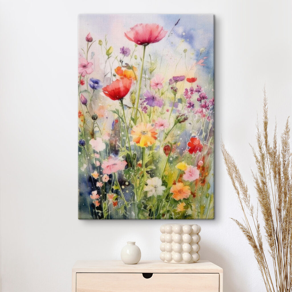 A painting of flowers in a field