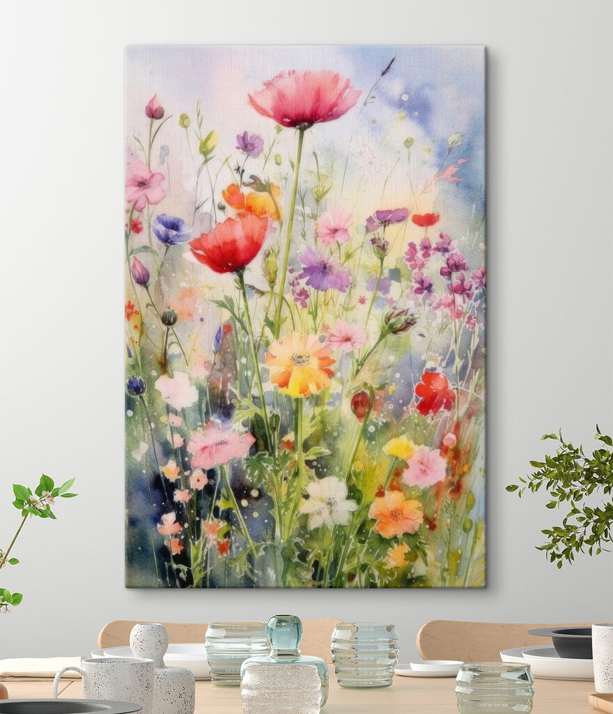 A painting of flowers in a field