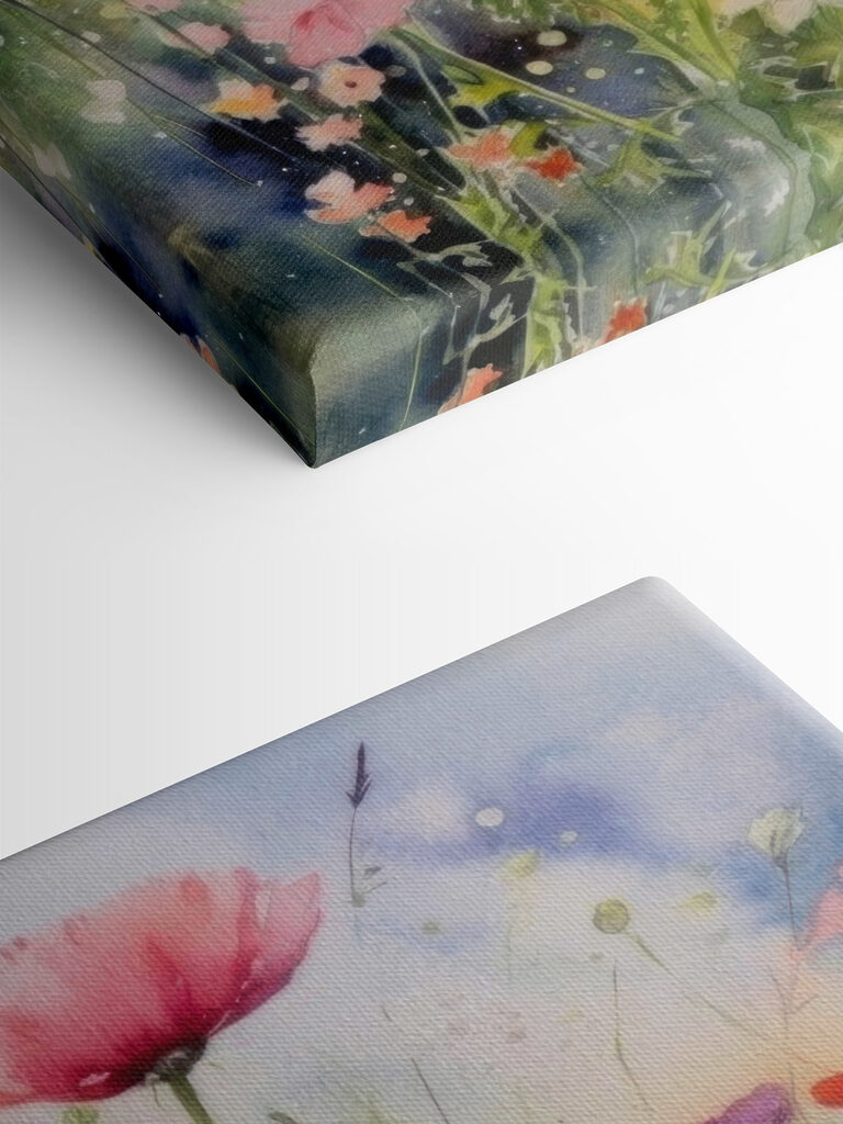 A painting of flowers in a field