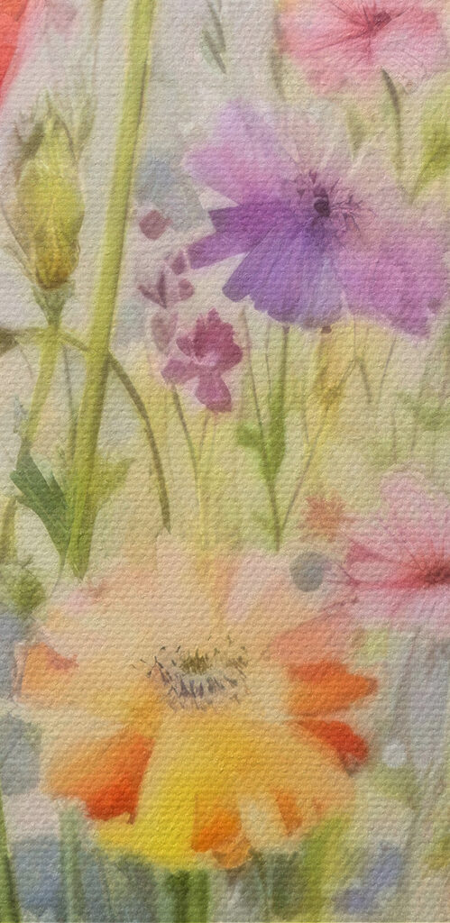 A painting of flowers in a field