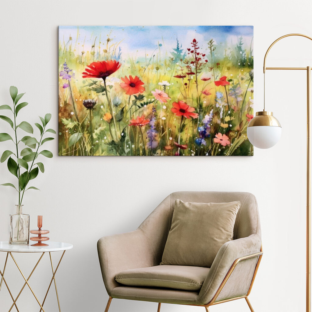 A painting of flowers in a field