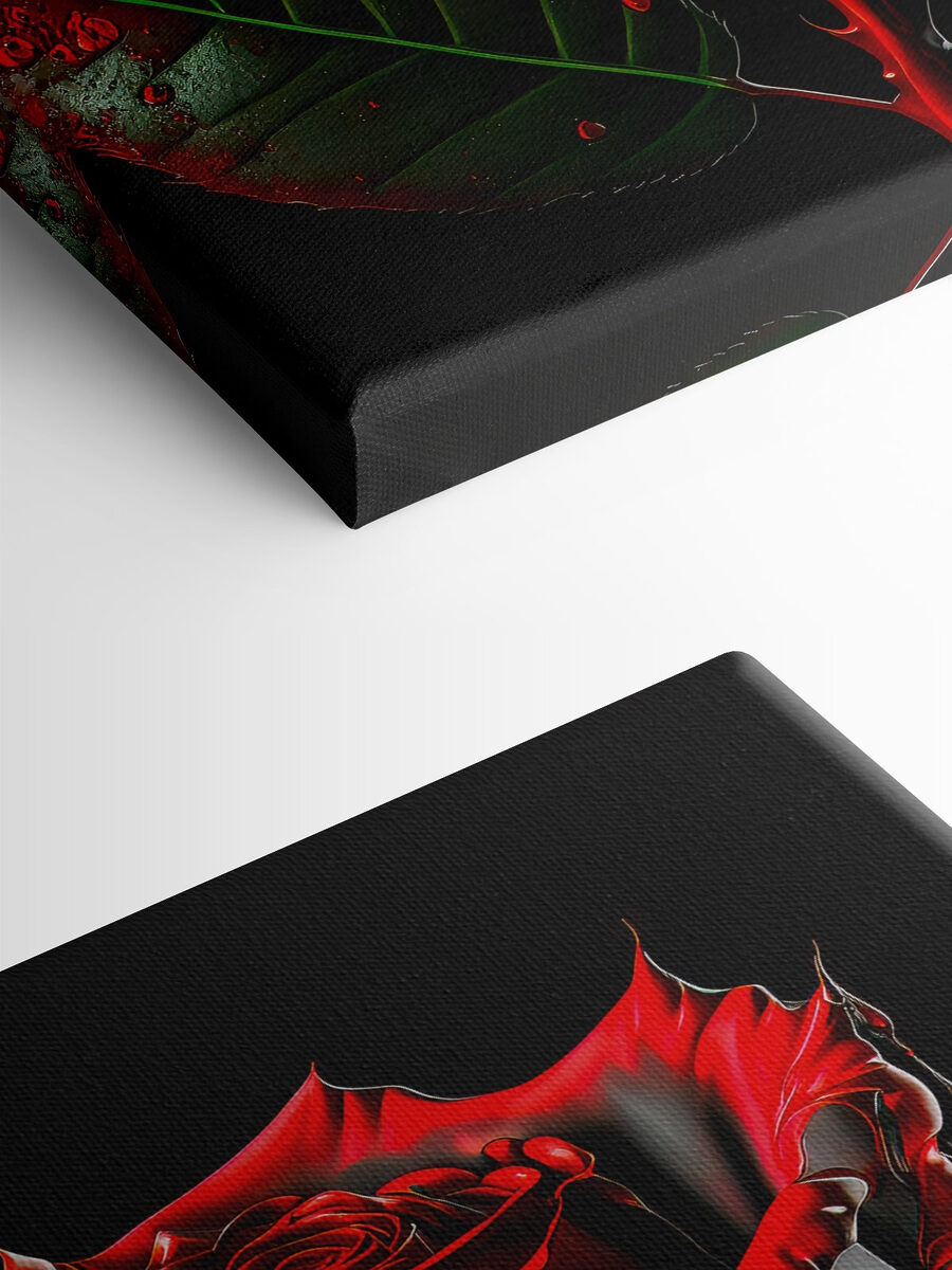 Une rose rouge avec des feuilles vertes et des gouttes de peinture rouge Une rose rouge avec des feuilles vertes et des gouttes de peinture rouge