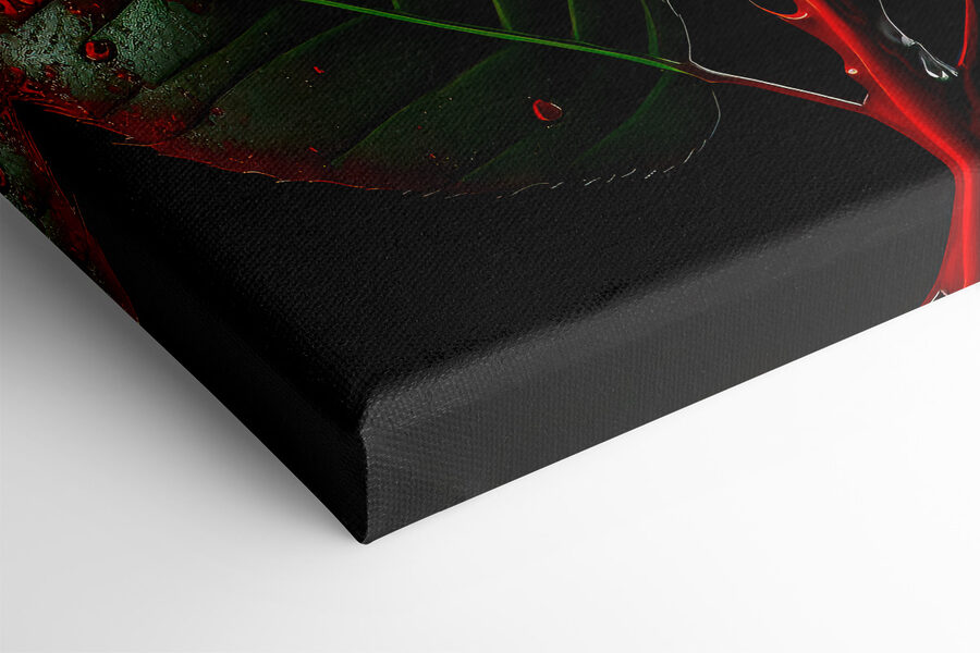 Une rose rouge avec des feuilles vertes et des gouttes de peinture rouge Une rose rouge avec des feuilles vertes et des gouttes de peinture rouge