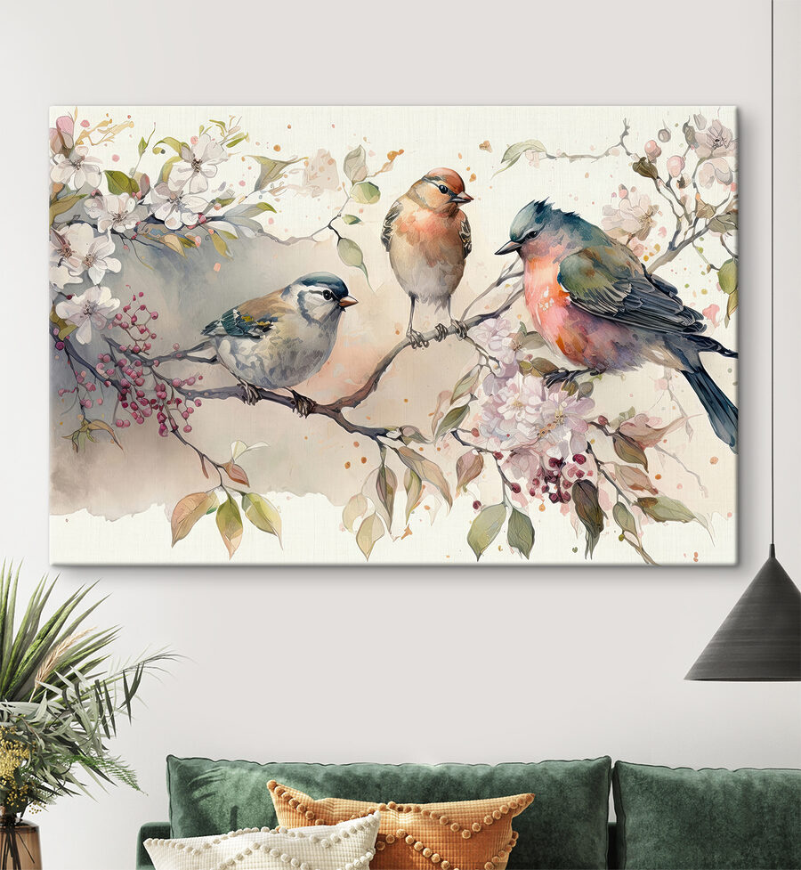 Groupe d'oiseaux sur une branche Groupe d'oiseaux sur une branche