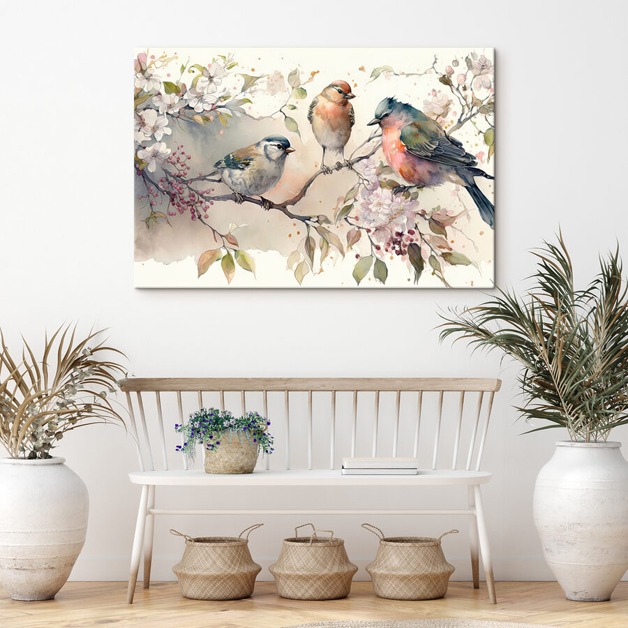 Groupe d'oiseaux sur une branche Groupe d'oiseaux sur une branche