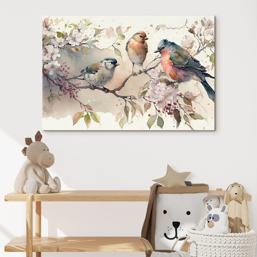 Groupe d'oiseaux sur une branche Groupe d'oiseaux sur une branche
