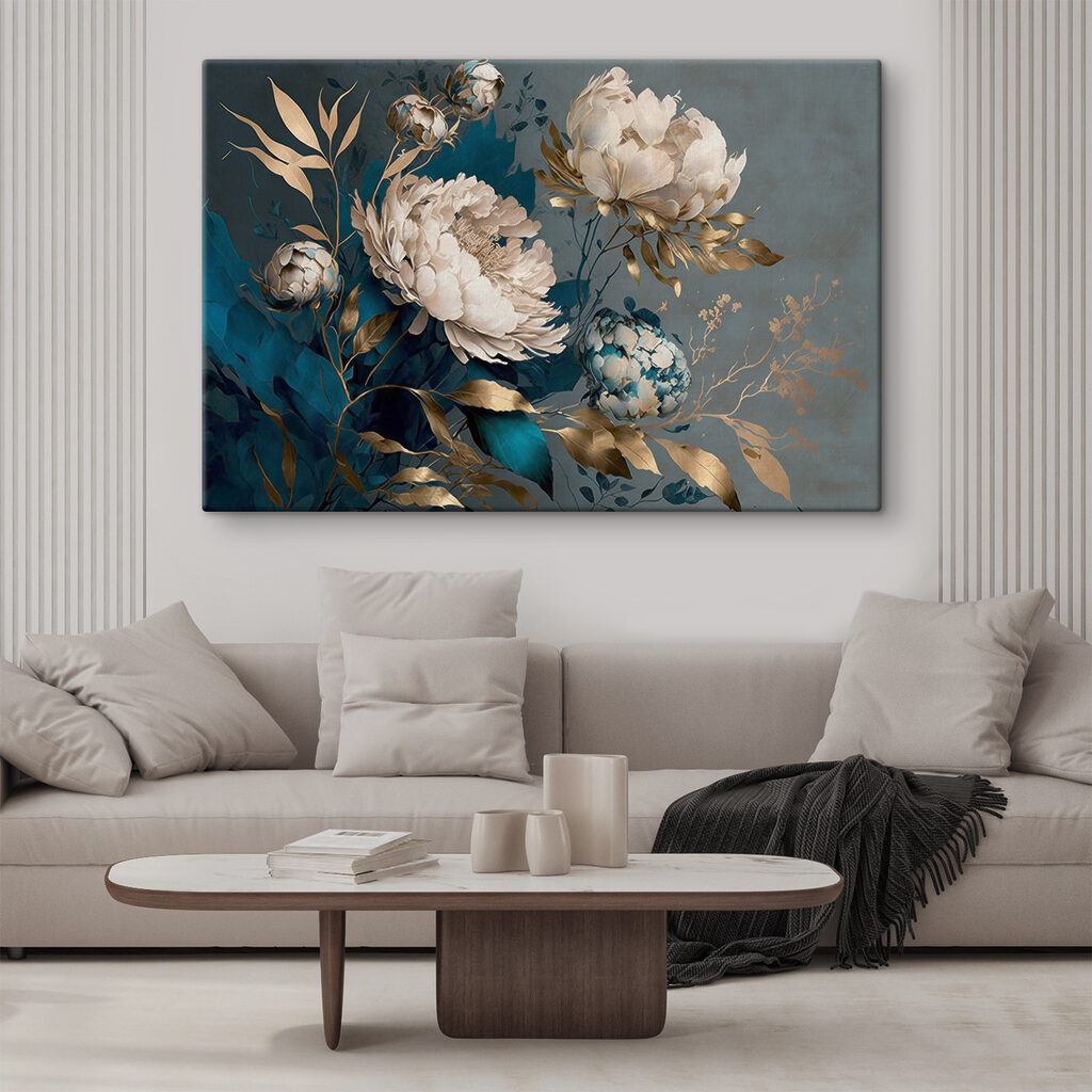 A painting of flowers and leaves