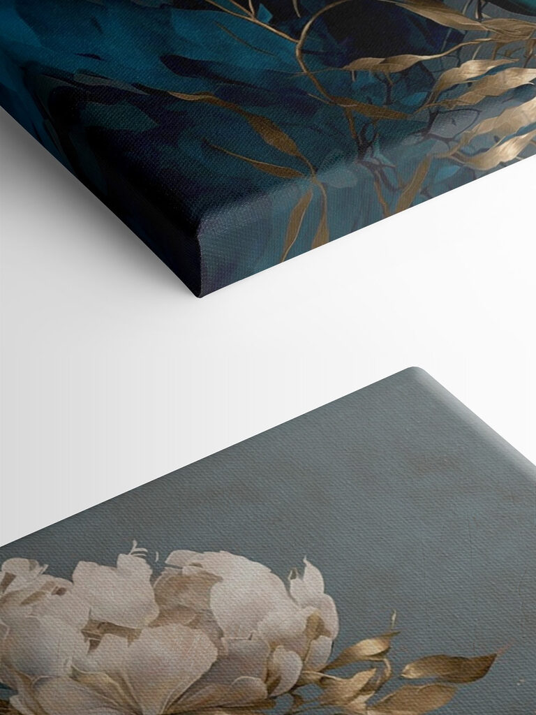 A painting of flowers and leaves