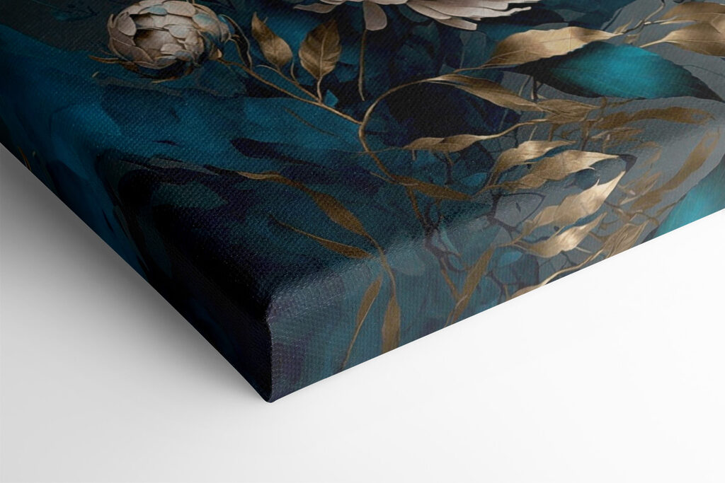 A painting of flowers and leaves