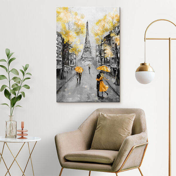 Peinture d'une rue avec des personnes marchant sous un parapluie Peinture d'une rue avec des personnes marchant sous un parapluie