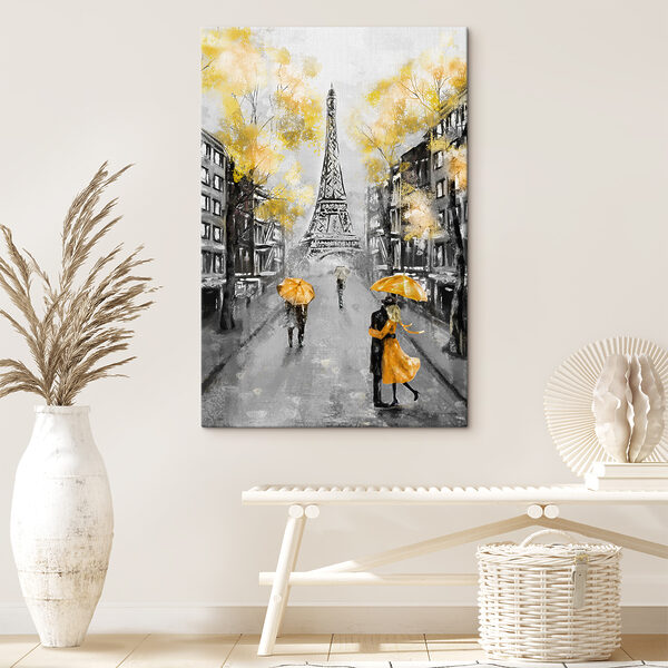 Peinture d'une rue avec des personnes marchant sous un parapluie Peinture d'une rue avec des personnes marchant sous un parapluie