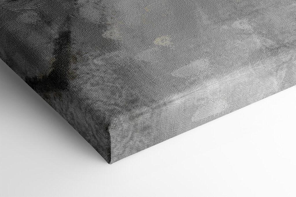 A painting of a street with people walking under an umbrella