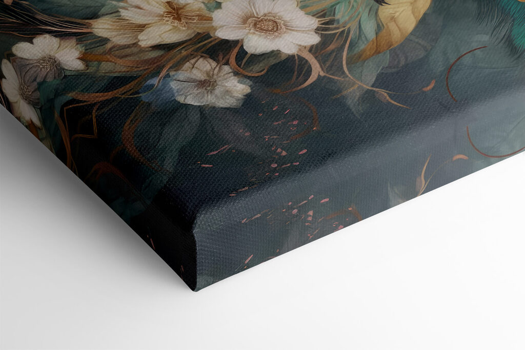 Paon assis sur une branche avec des fleurs s34866pml 1024x683 - Paon assis sur une branche avec des fleurs