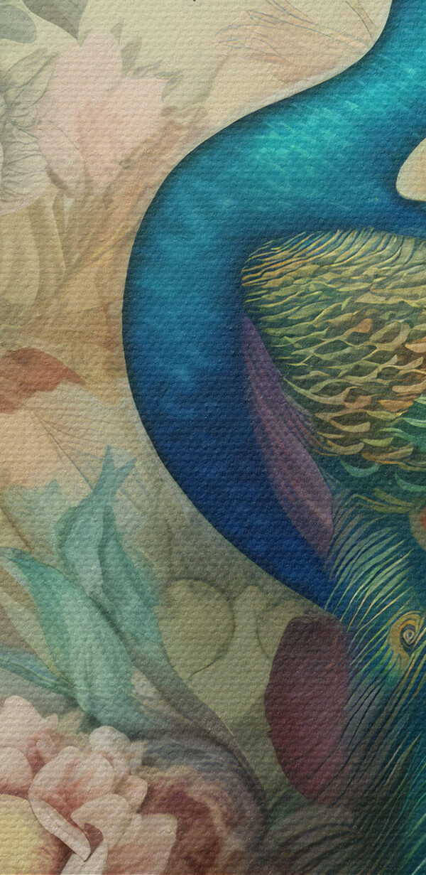 A peacock with flowers and leaves A peacock with flowers and leaves