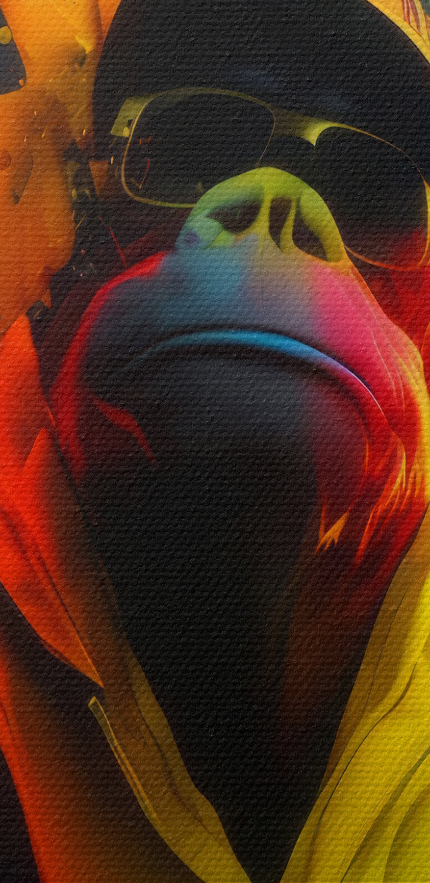 Collage d'images d'un singe avec des éclaboussures de peinture colorée.