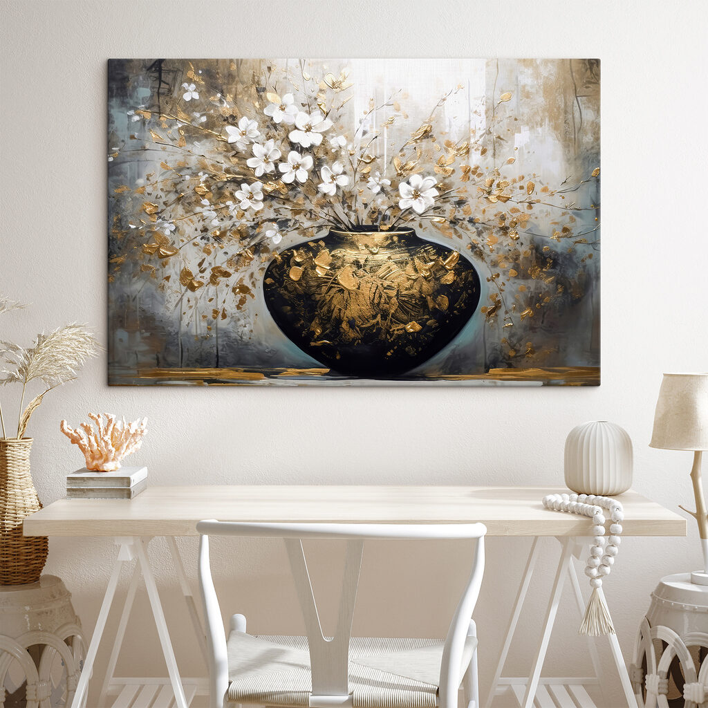 A painting of flowers in a vase A painting of flowers in a vase