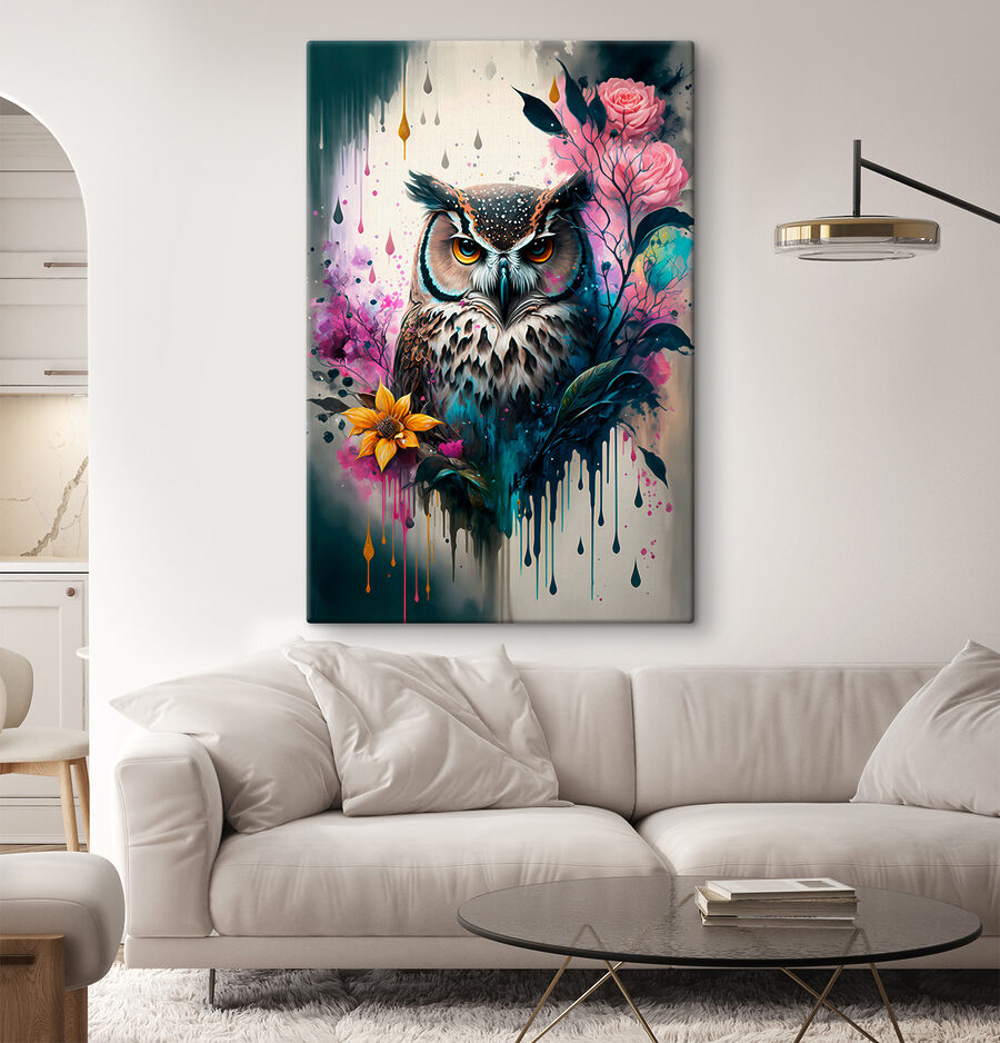 Un hibou avec des fleurs