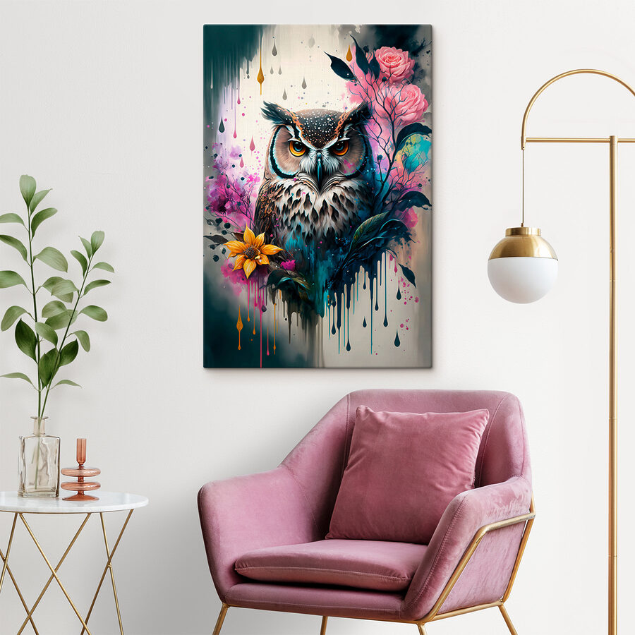 Un hibou avec des fleurs