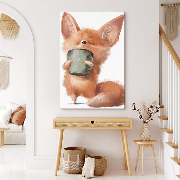 Un renard tenant une tasse Un renard tenant une tasse