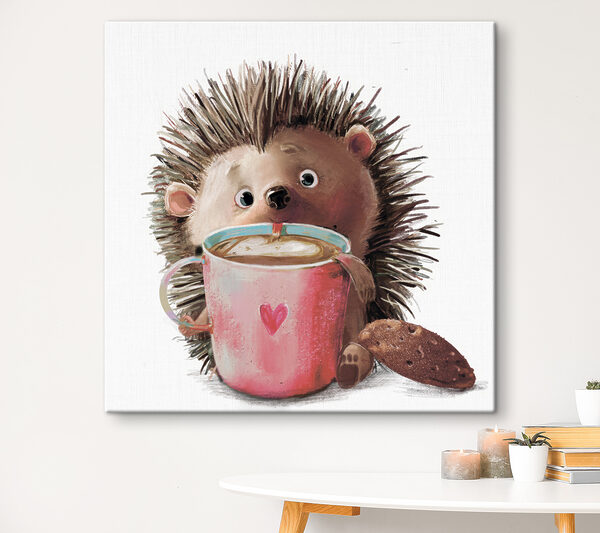 Un hérisson tenant une tasse de café Un hérisson tenant une tasse de café