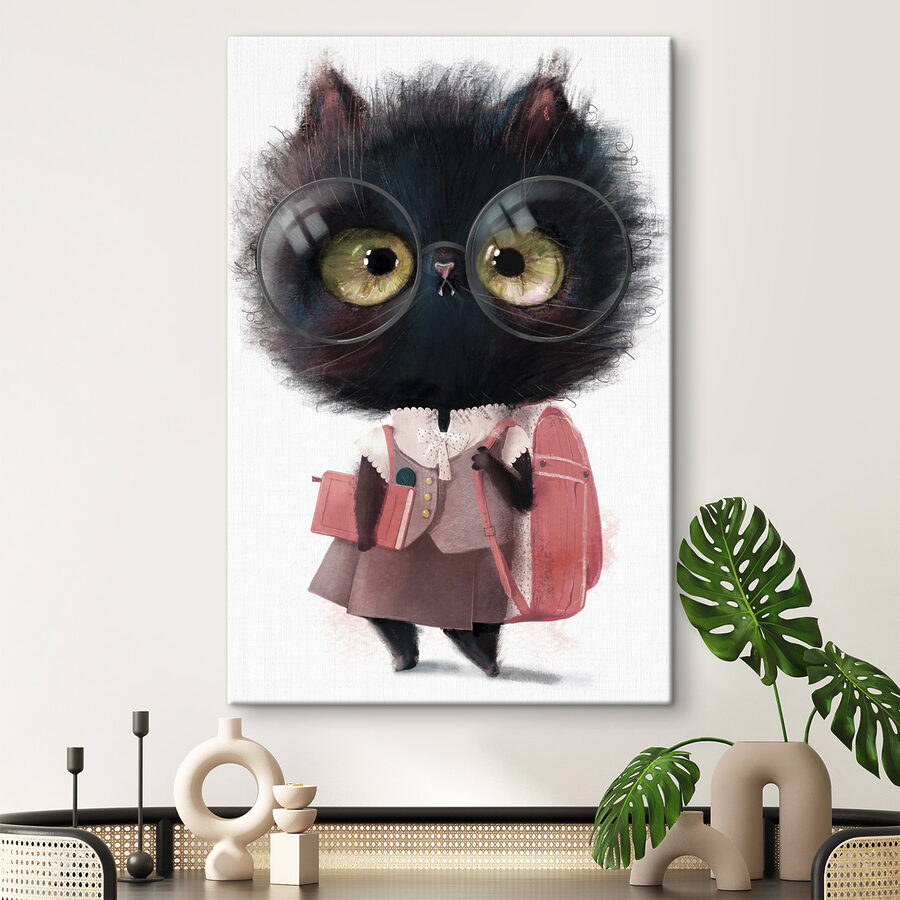 Un chat portant des lunettes et un uniforme d'écolier