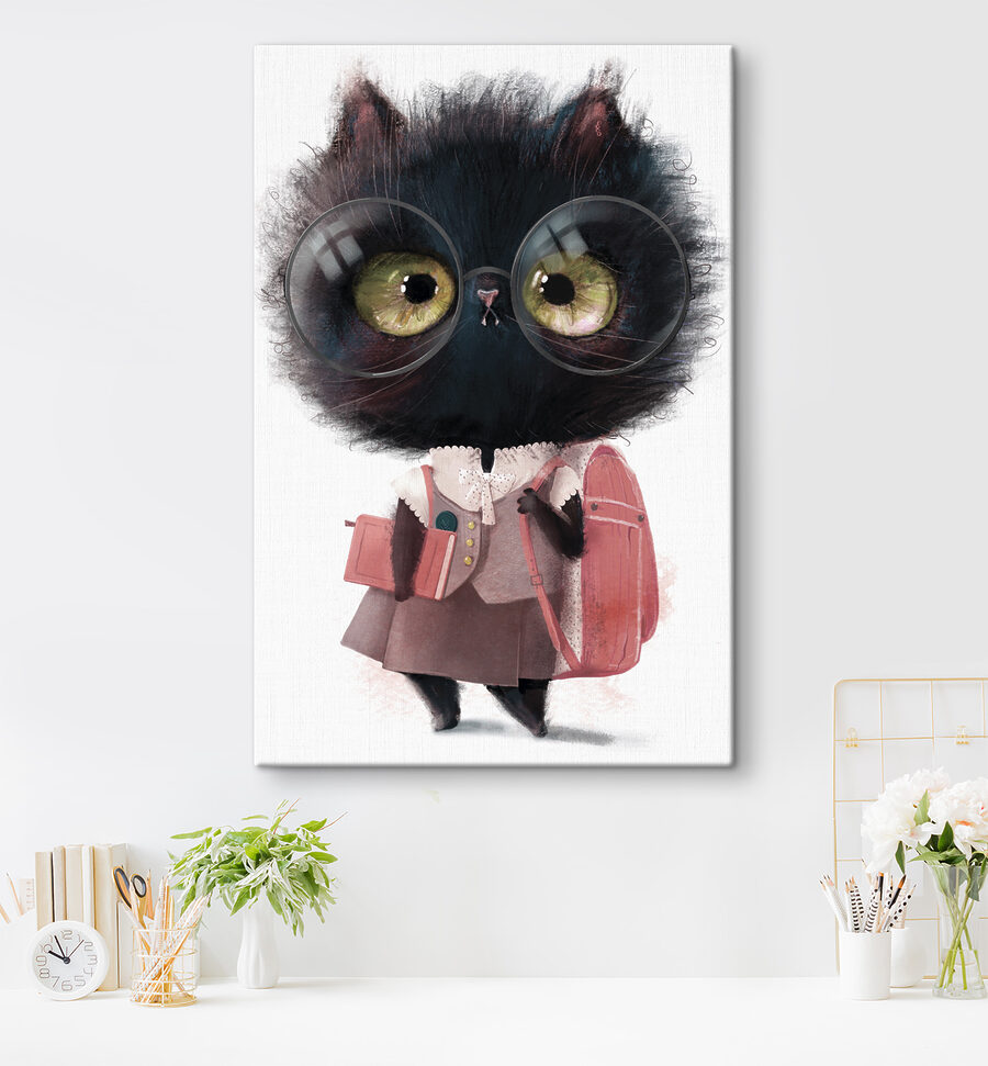 Un chat portant des lunettes et un uniforme d'écolier