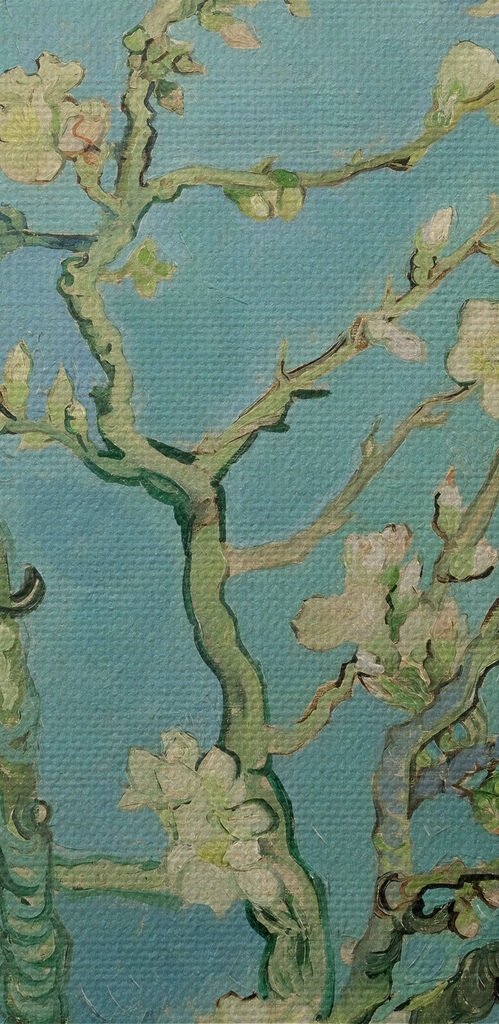 A painting of a tree with white flowers A painting of a tree with white flowers