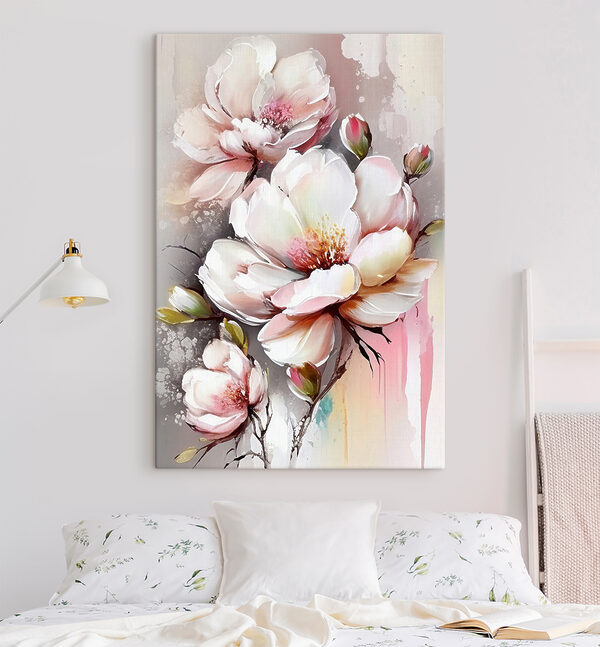 Une peinture de fleurs sur une surface blanche Une peinture de fleurs sur une surface blanche