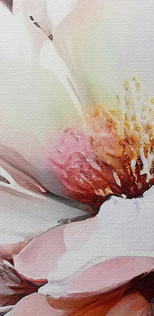 A painting of flowers on a white surface