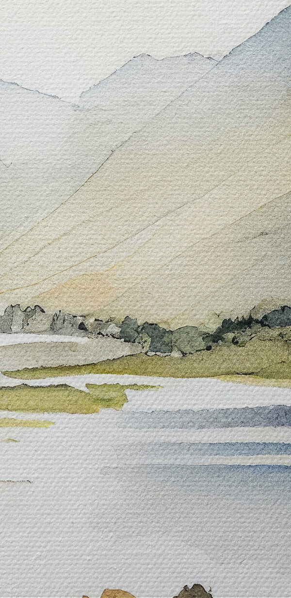 Aquarelle d'un lac entouré de montagnes Aquarelle d'un lac entouré de montagnes