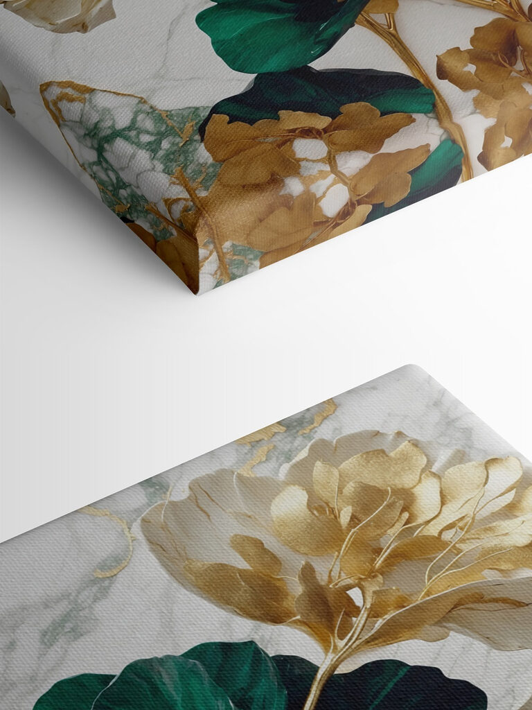 A green and white flowers on a marble surface A green and white flowers on a marble surface