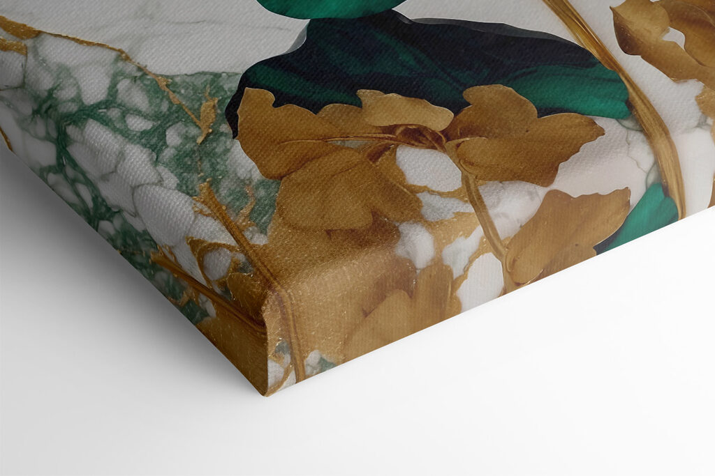 A green and white flowers on a marble surface A green and white flowers on a marble surface