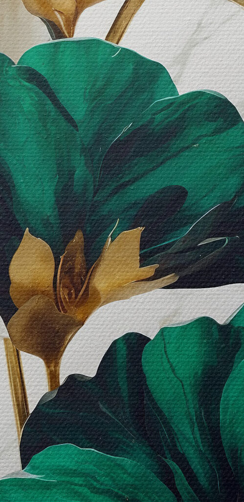 A green and white flowers on a marble surface A green and white flowers on a marble surface