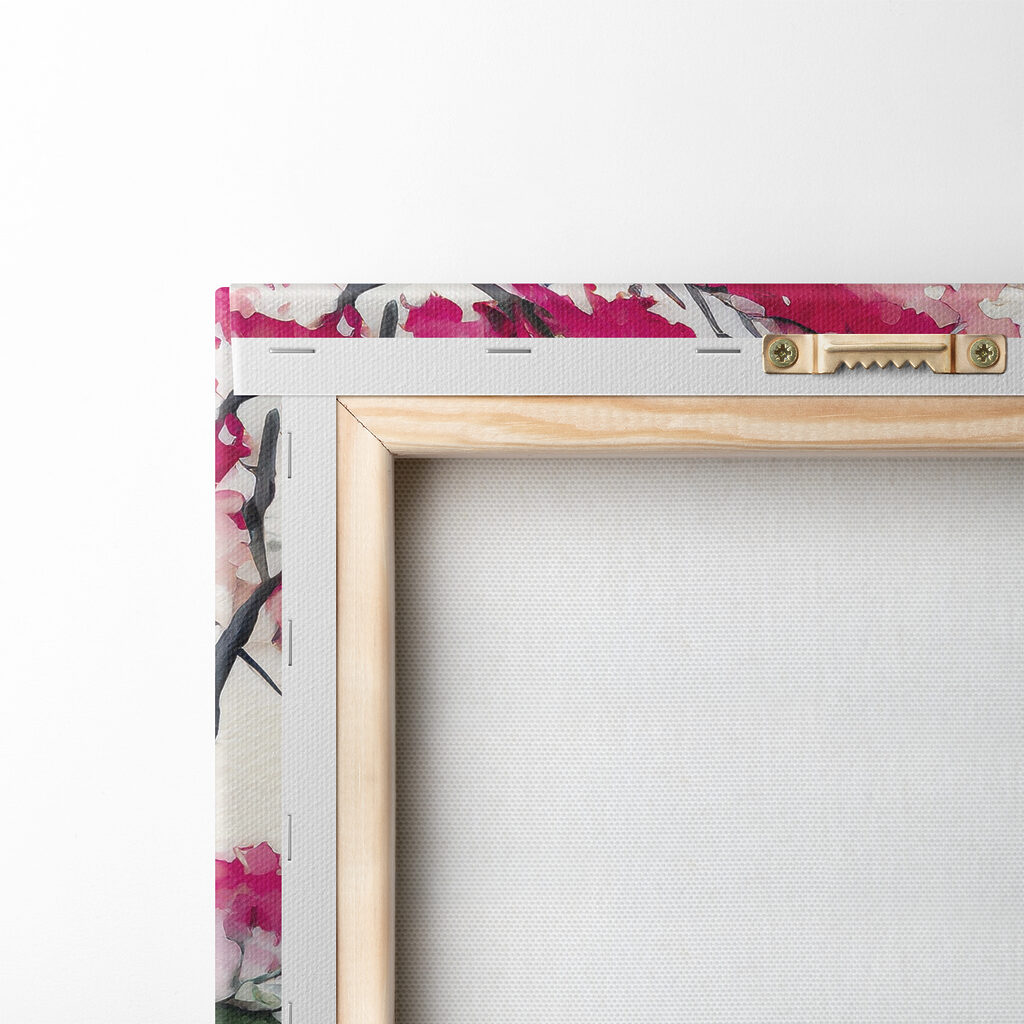 Watercolor painting of a mountain and trees with pink flowers Watercolor painting of a mountain and trees with pink flowers