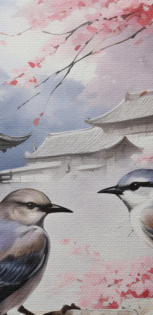 A painting of birds on a wall