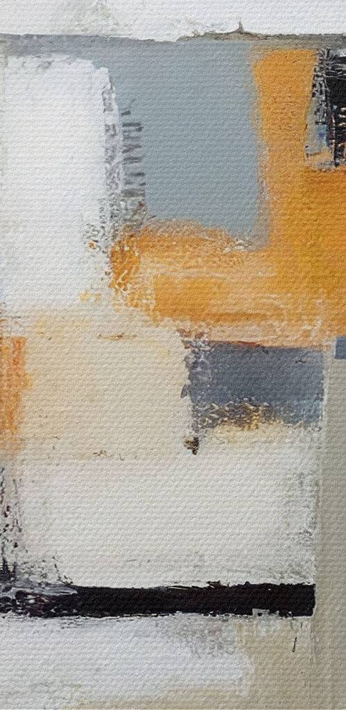 A painting of a white and black abstract art