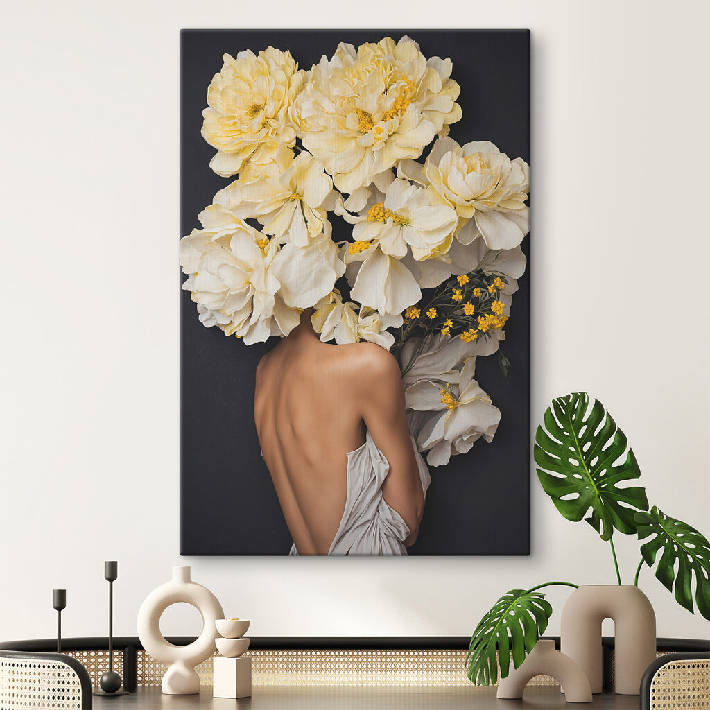 A woman with flowers over her head A woman with flowers over her head