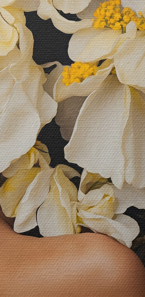 A woman with flowers over her head A woman with flowers over her head