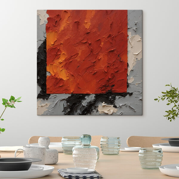 Peinture d'un carré rouge avec de la peinture noire et blanche Peinture d'un carré rouge avec de la peinture noire et blanche