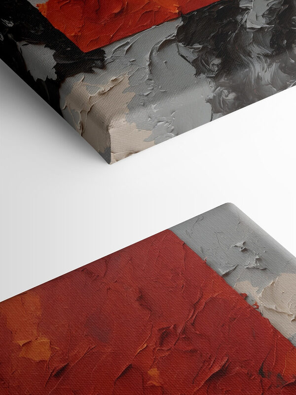 Peinture d'un carré rouge avec de la peinture noire et blanche Peinture d'un carré rouge avec de la peinture noire et blanche