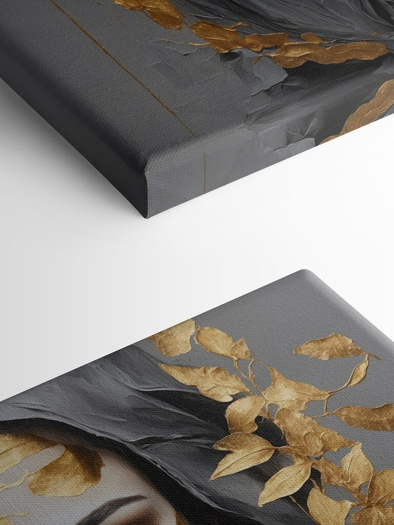 Ethereal beauty adorned in metallic leaves Ethereal beauty adorned in metallic leaves