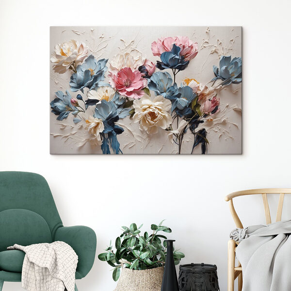 Une peinture de fleurs sur une surface blanche Une peinture de fleurs sur une surface blanche