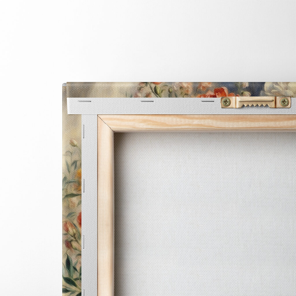 A painting of flowers in a vase and fruit