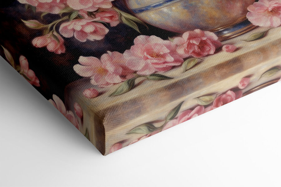 Peinture de fleurs roses dans un vase