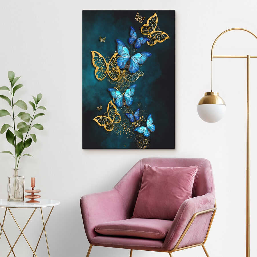 Groupe de papillons sur fond bleu
