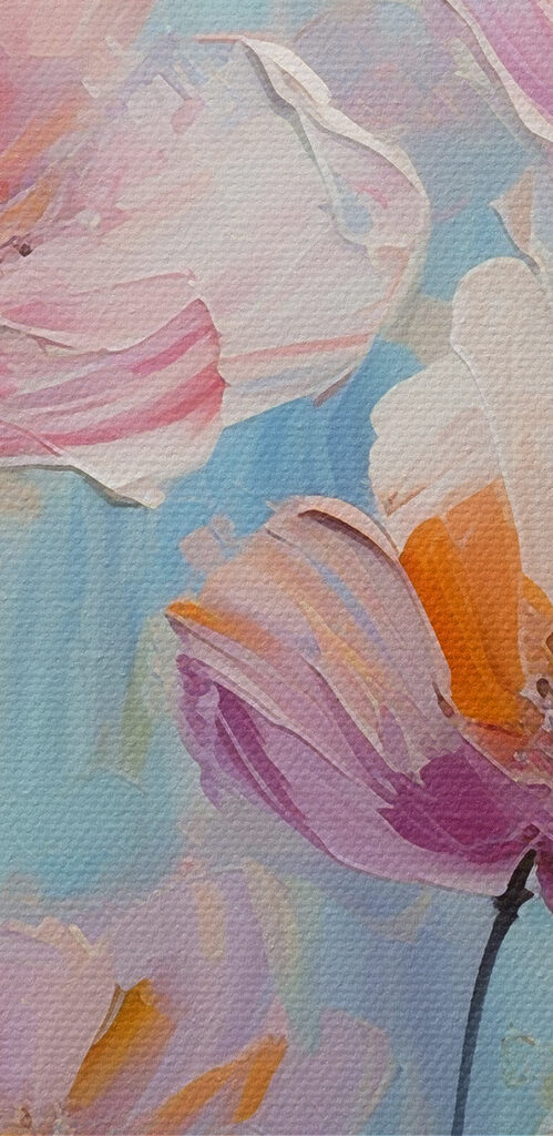 A painting of pink flowers