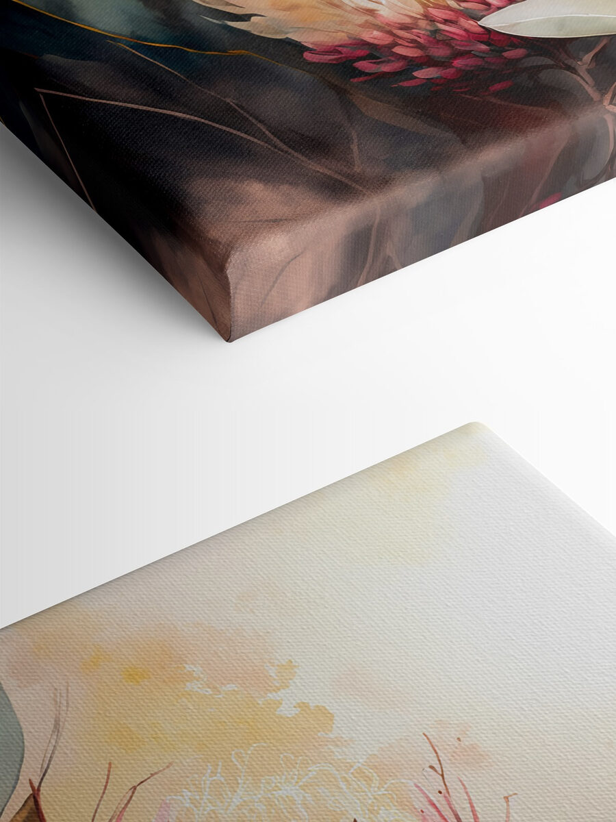 Une peinture de fleurs et de feuilles