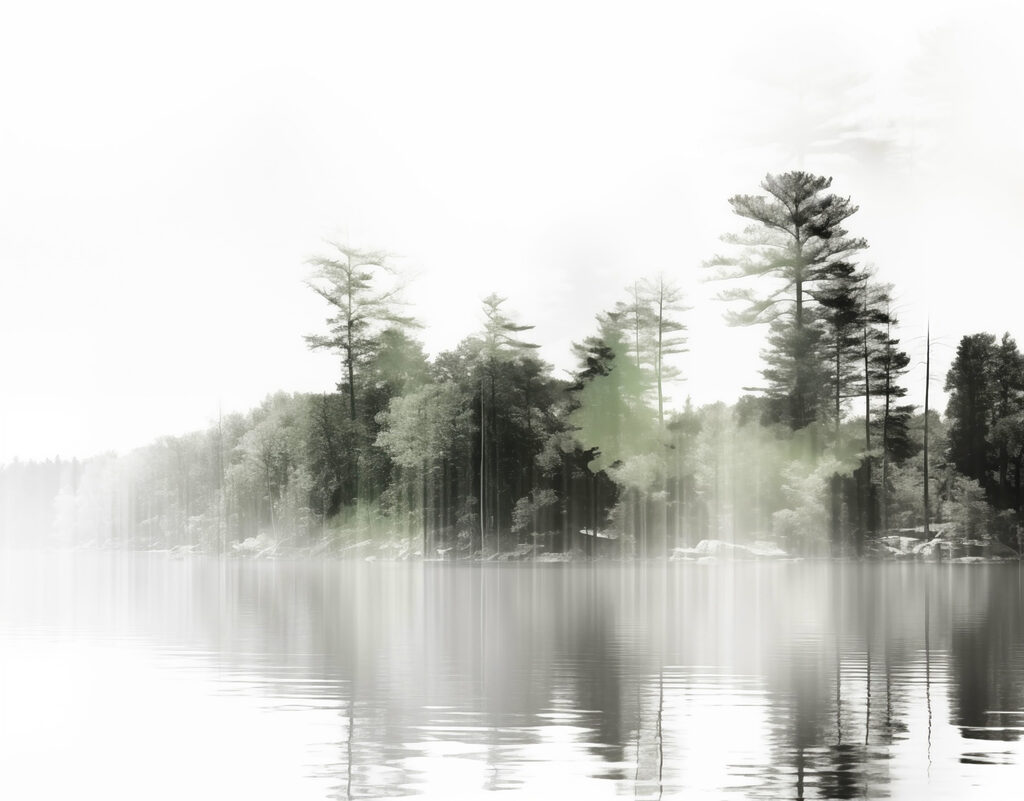 Plan d'eau avec arbres et brouillard Plan d'eau avec arbres et brouillard