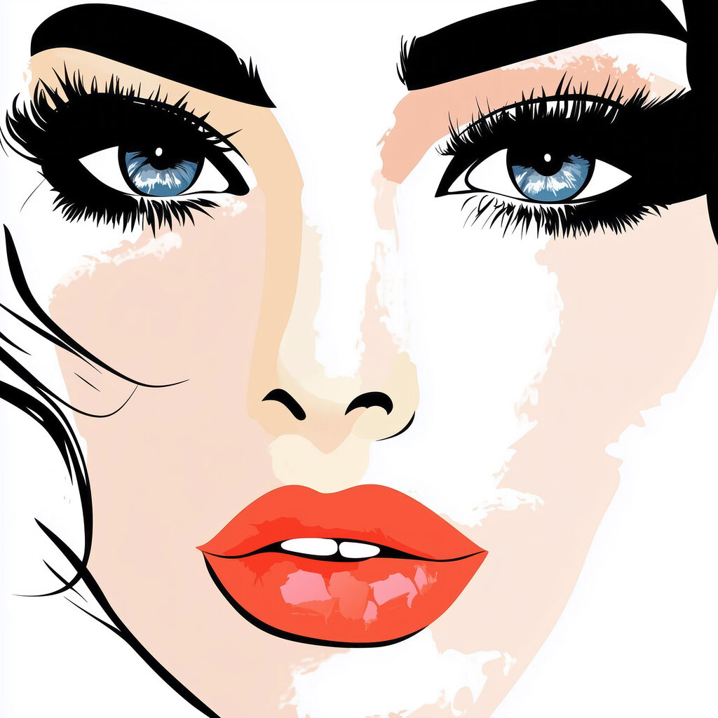 Woman's face with makeup and red lips