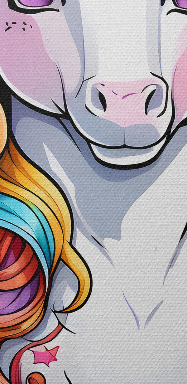 Une licorne de dessin animé avec des cheveux arc-en-ciel Une licorne de dessin animé avec des cheveux arc-en-ciel